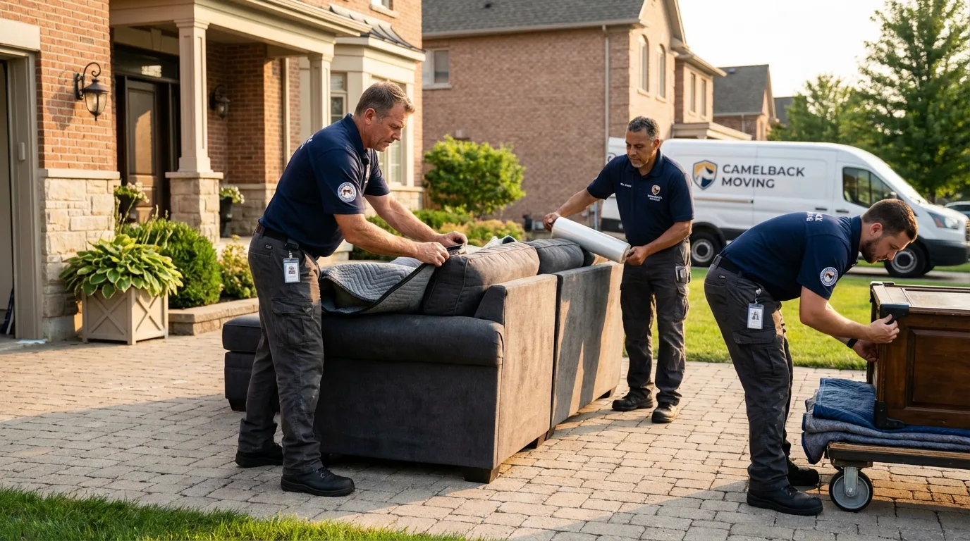 Large estate moving crew wrapping furniture in Keokuk, IA