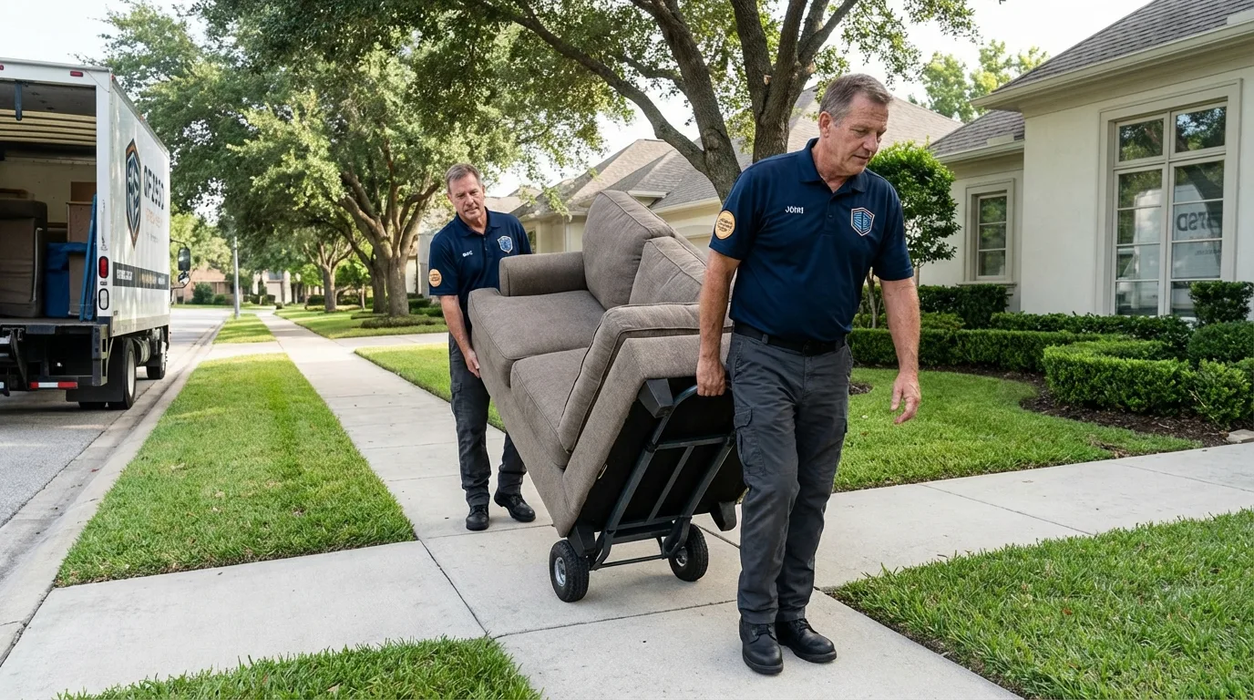Local residential moving crew loading furniture in Keokuk, IA