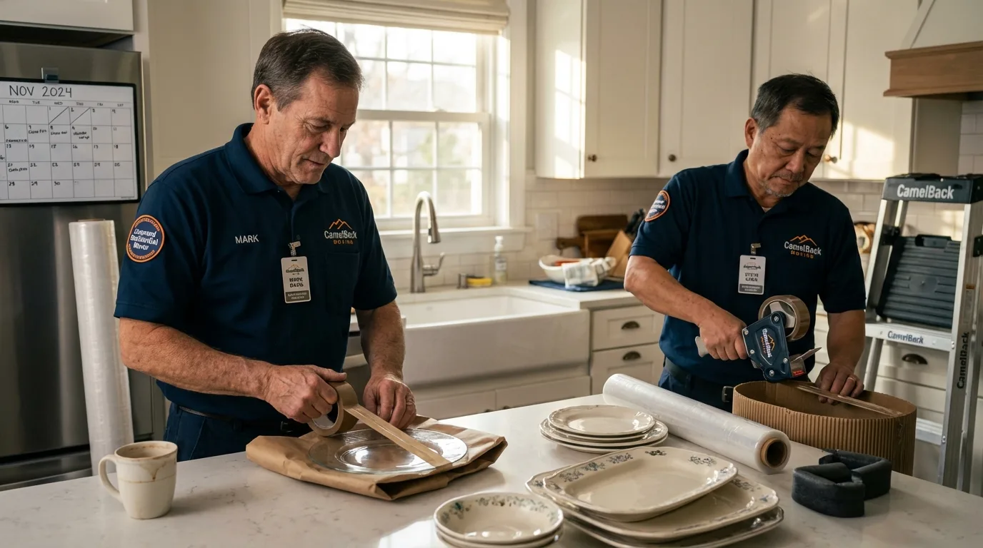 Professional crew packing kitchen dishware in Keokuk, IA